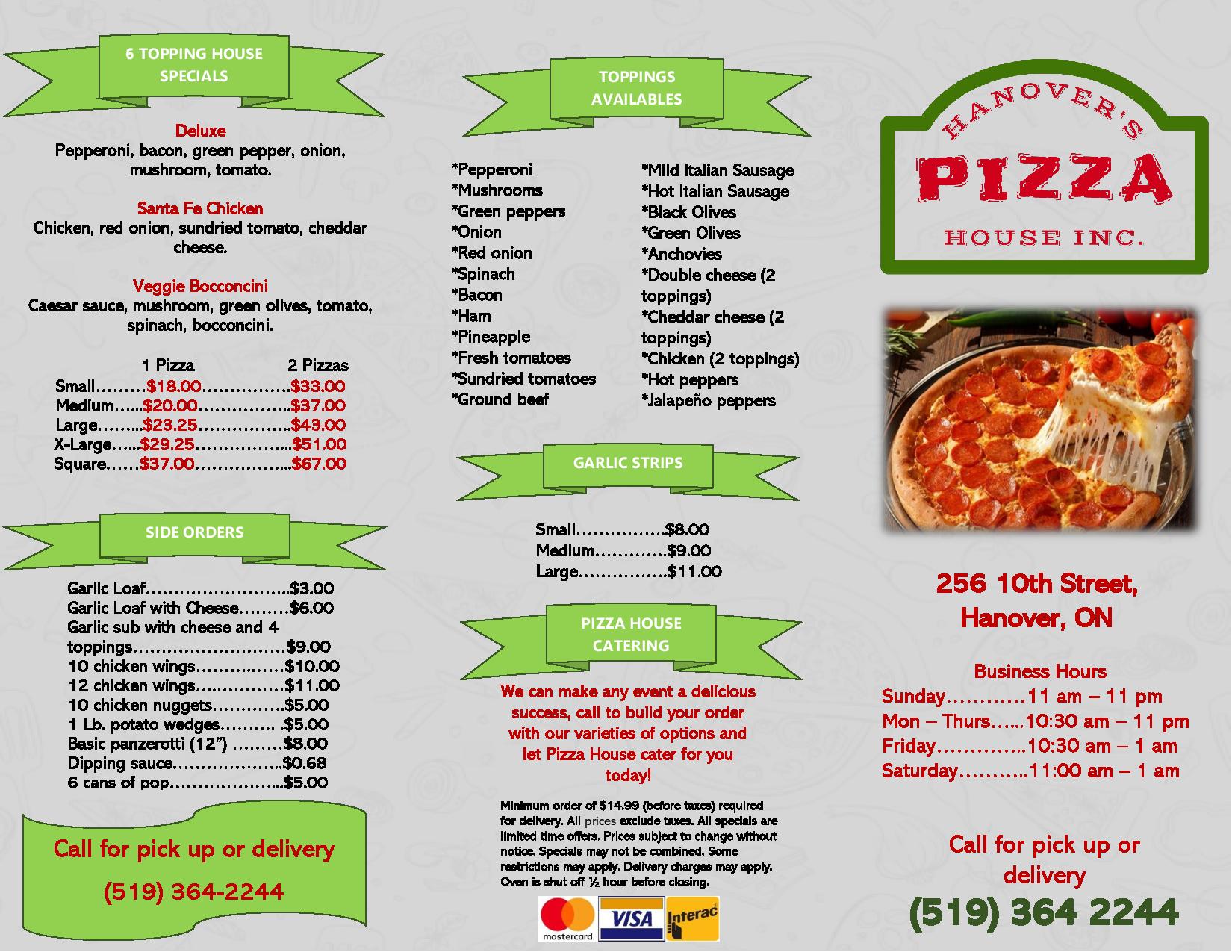 Hanover`s Pizza House Order On The Go Order Online
